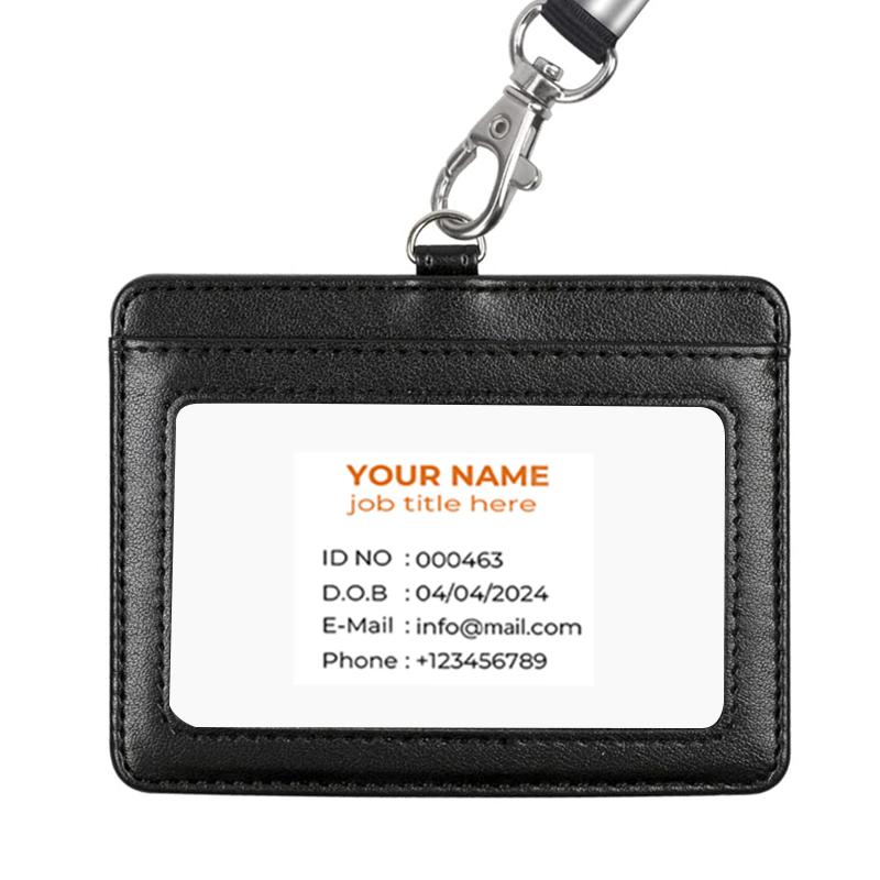 Premium PU Leather ID Card Holder - Horizontal with logo